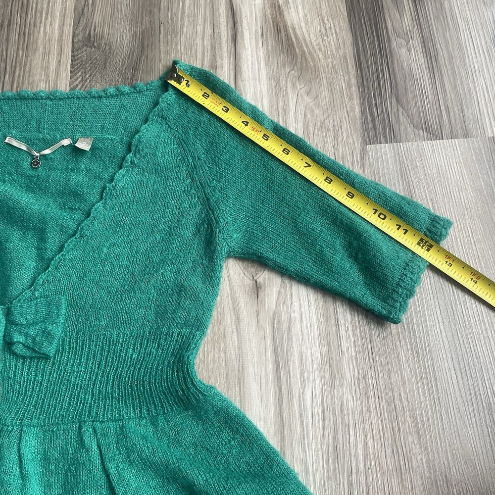 Anthropologie Knitted & Knotted Kelly Green‎ Wool Mohair Blend Bow Cardigan XS - Picture 6 of 6